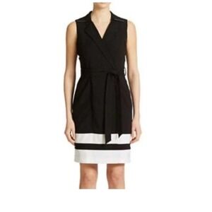 Calvin Klein Sleeveless Faux Wrap Sheath‎ Dress Black/White Colorblock Size 8